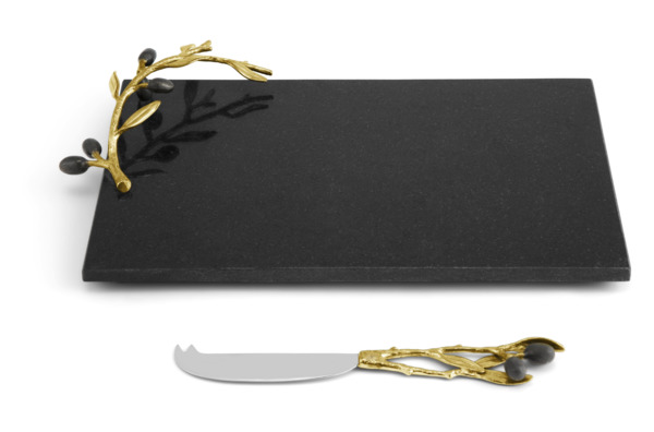 Доска для сыра с ножом Michael Aram Золотая оливковая ветвь 32x23 см, гранит